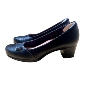Clarks Artisan Rosalyn Belle Black Leather Block Heel Pumps Womens 8